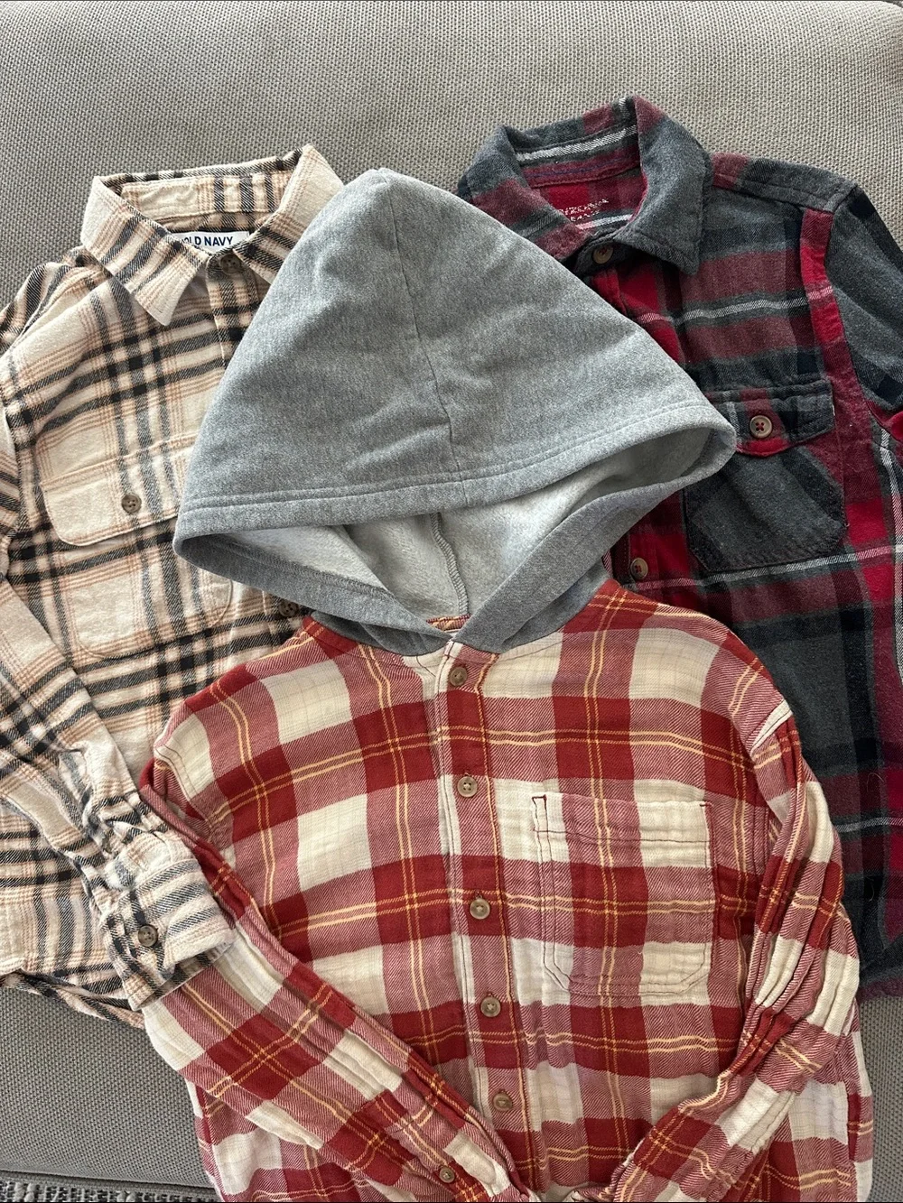 3 boys Hooded Button-Up flannel Shirts